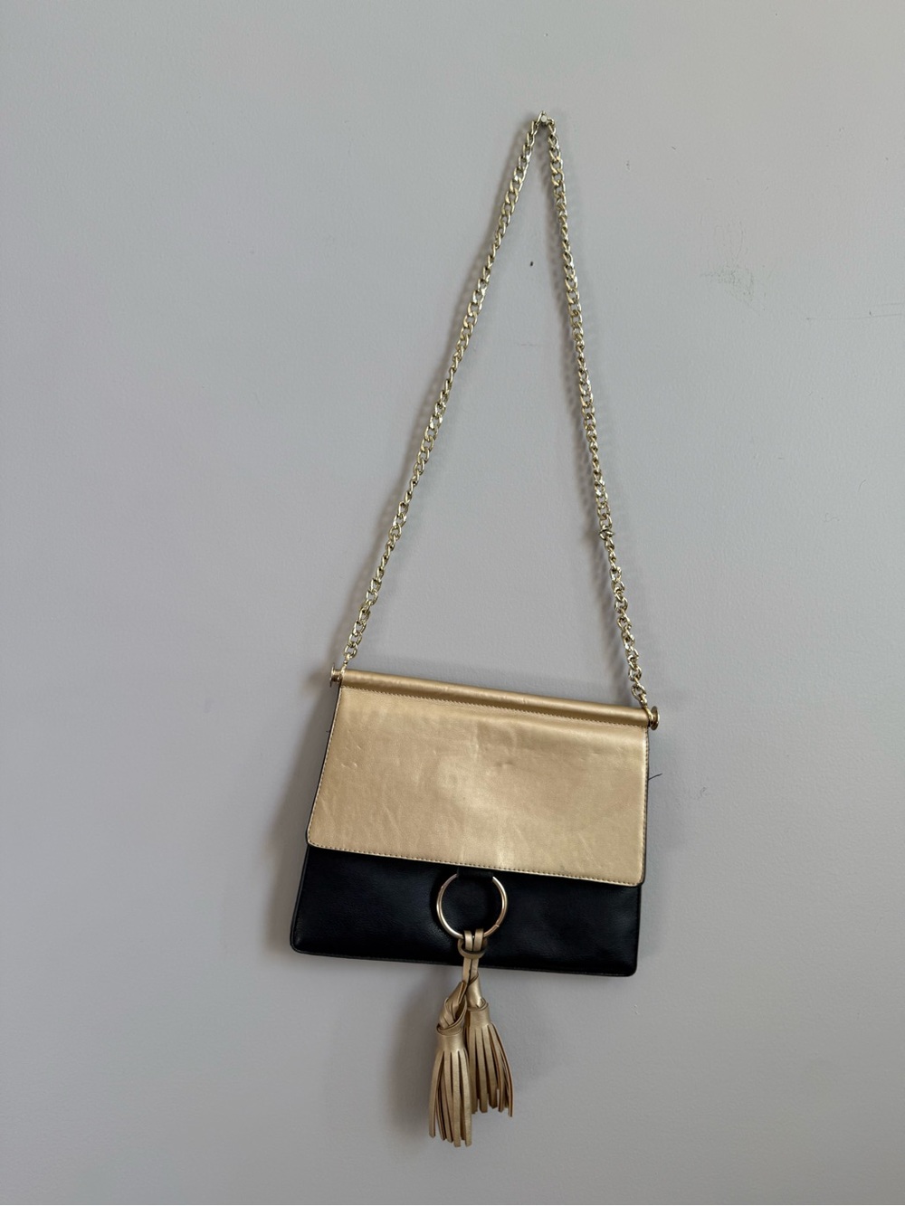 Two-Tone Gold & Black Chain Shoulder Bag